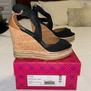 Tory Burch Peep Toe Cork Wedge